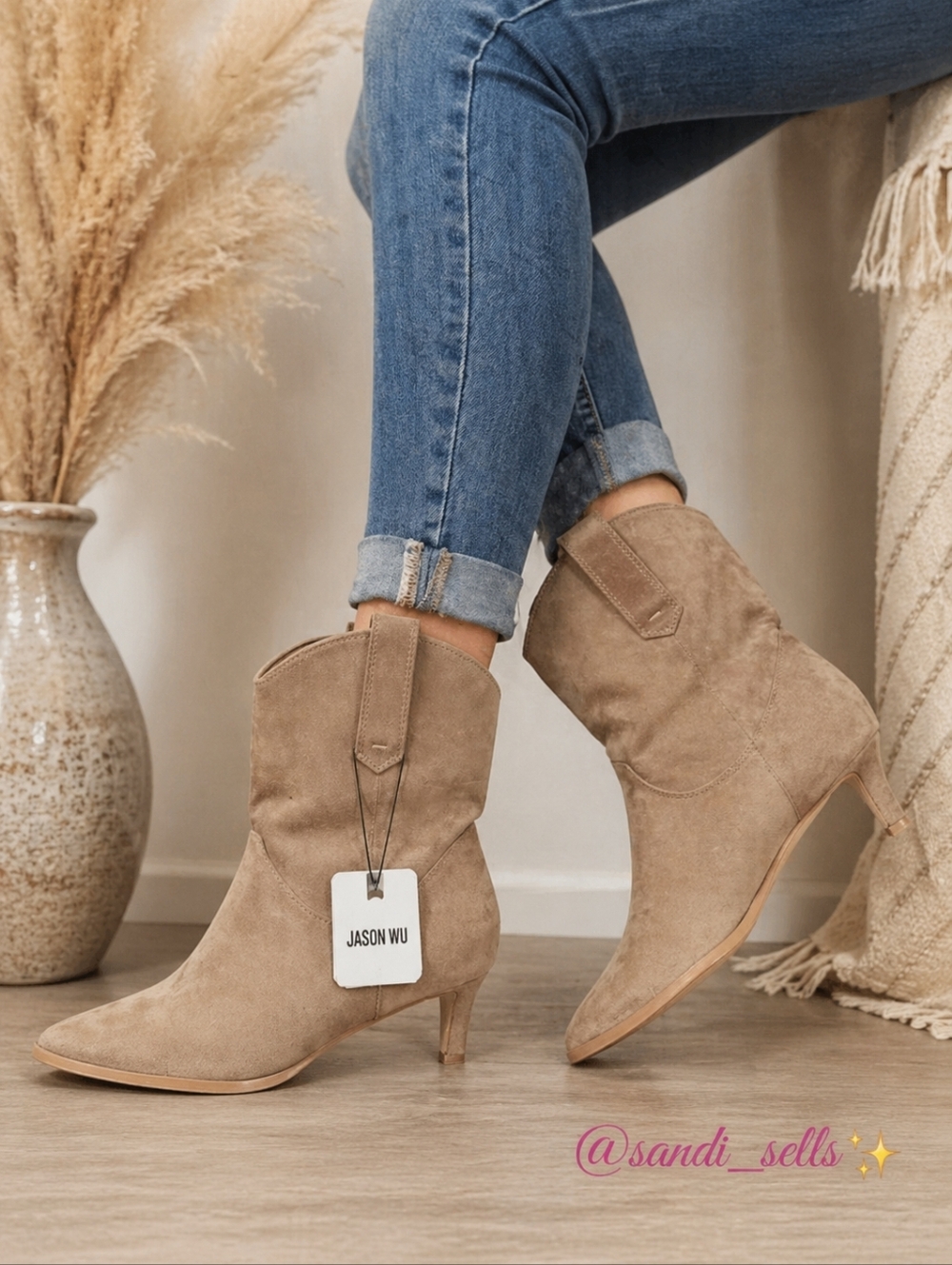 Jason Wu Taupe Suede Western Ankle Boots